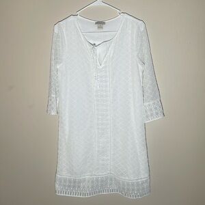 💚Lucky Brand - live in love, white mini dress size small, casual bohemian chic